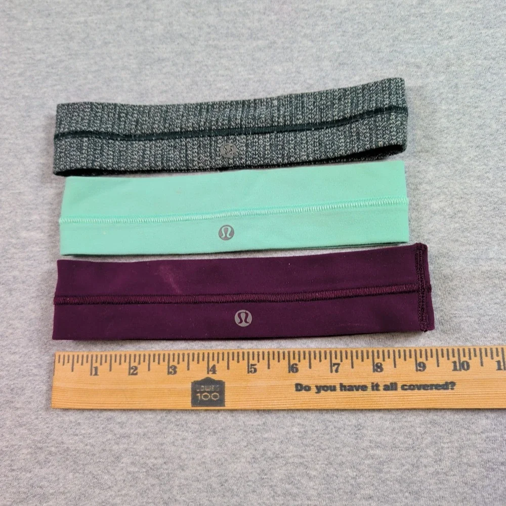 Lululemon Headband 3 Pack Bundle Purple Green Grey Athletic Yoga